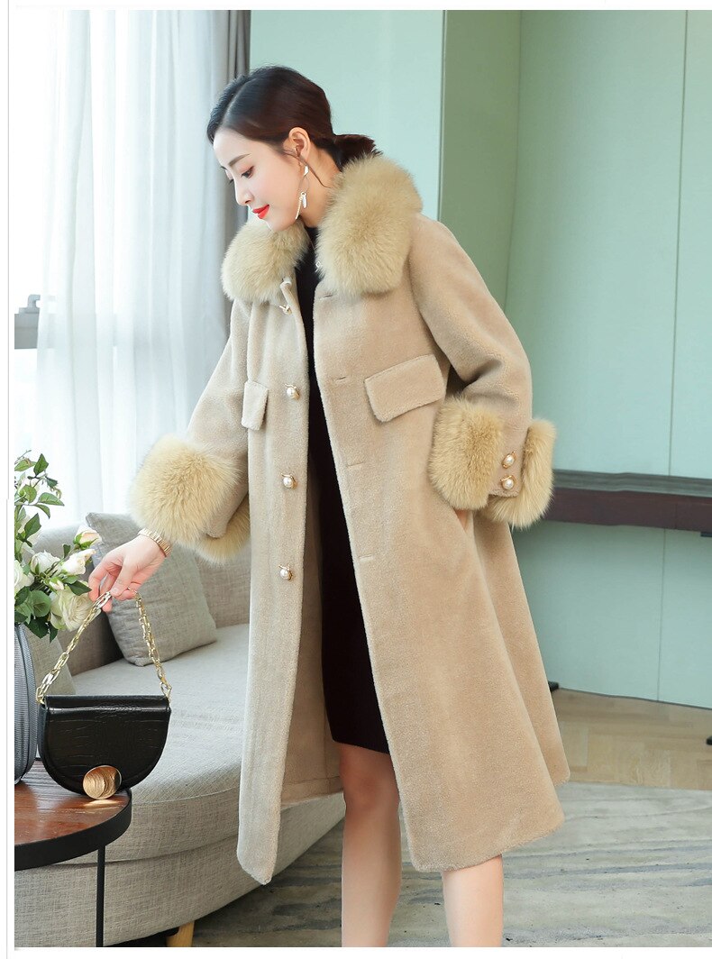 여성 의류 모피 칼라 포켓 장식 코트 여성용 우아한 롱 코트, 인기 판매 겨울